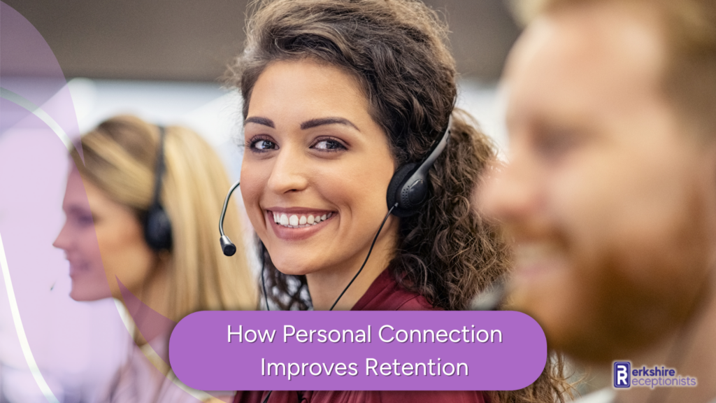 woman virtual receptionist on phone smiling